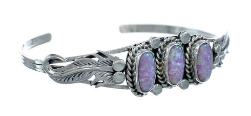 Pink Opal Sterling Silver Native American Cuff Bracelet JX128785
